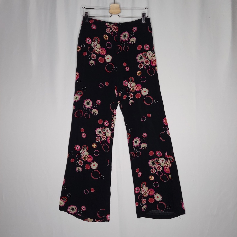 Central Falls Wide Leg Chiffon‎ Pants Women Medium Retro Bold Floral 90s Phoebe